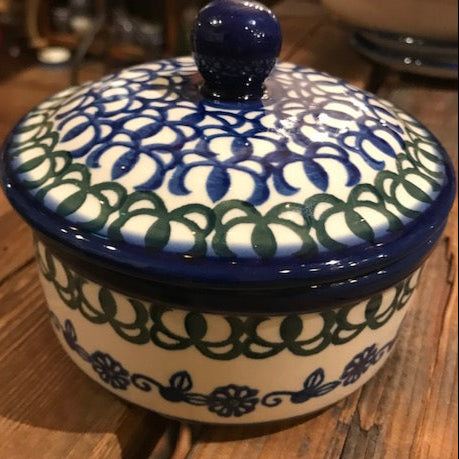 Polish Pottery Round Decorative Bowl with Lid