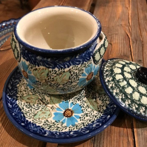 Polish Pottery Signature Covered Soup Bowl w/ Saucer