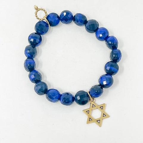 PowerBeads by jen Coin Shape Tiger Eye w/ Jewish Star