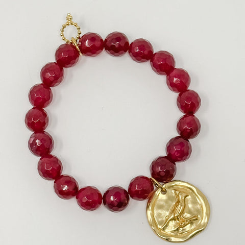PowerBeads by jen Petites Cranberry Jade Bracelet with Cardinal