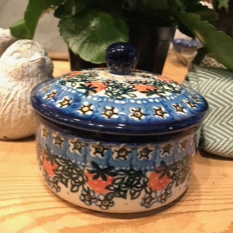Polish Pottery Round Decorative Bowl with Lid