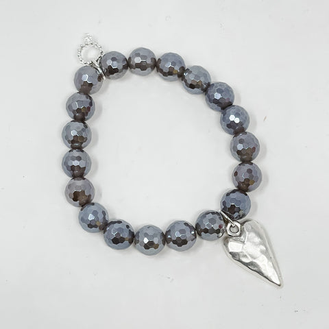 PowerBeads by jen Faceted Platinum Agate with Organic Heart