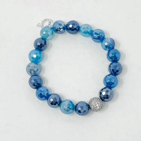 PowerBeads by jen Iridescent Faceted Blue Agate w/ Micropave Bead