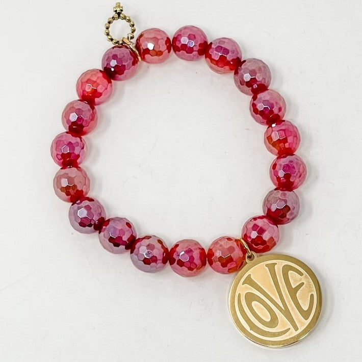 PowerBeads by jen Petites Faceted Strawberry Agate with Love Charm