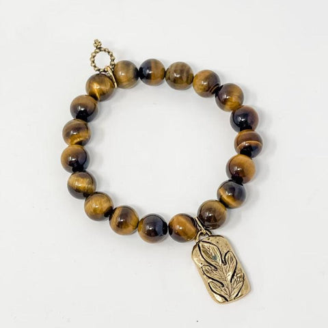 PowerBeads by jen Petites Tiger's Eye with Artisan Leaf Charm