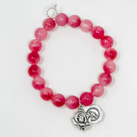 PowerBeads by jen Petites Strawberry Agate w/ Rose Charm