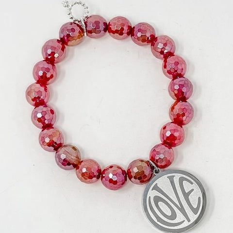 PowerBeads by jen Petites Faceted Strawberry Agate with Love Charm