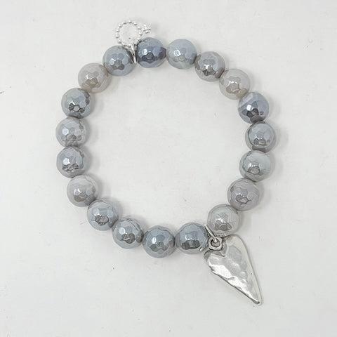 PowerBeads by jen Faceted Platinum Agate with Organic Heart