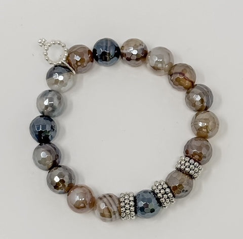 PowerBeads by jen Petites Facted Macchiato Agate with Beaded Accents
