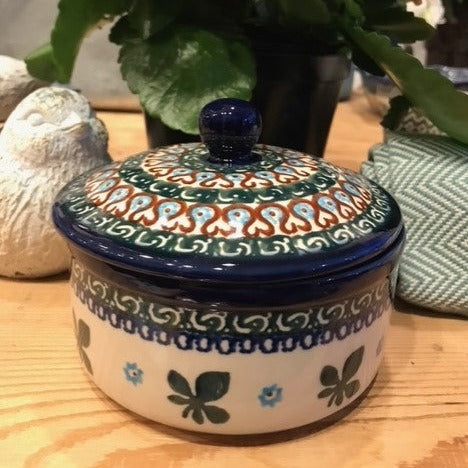 Polish Pottery Round Decorative Bowl with Lid