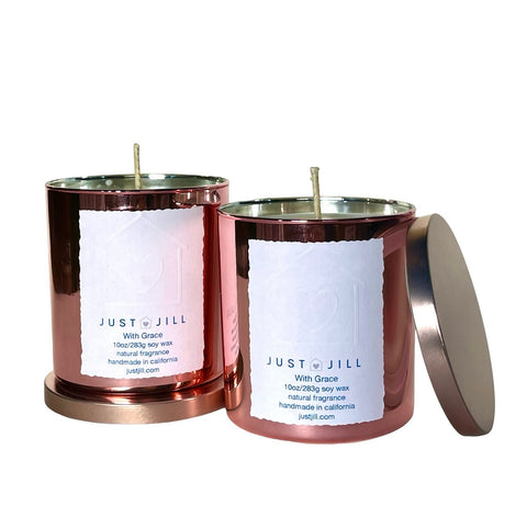 Just Jill Set of 2 Limited Edition "With Grace" Rose Glass Candles