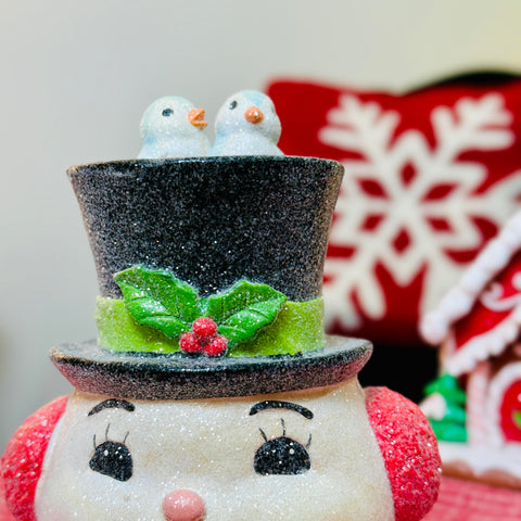 Jolly Snowman Head Figurine with Birds for Just Jill