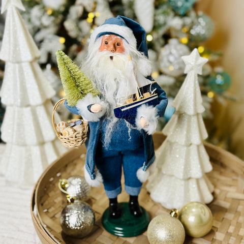 Byers' Choice & Just Jill Signed Denim Santa w/ Christmas Tree