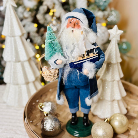 Byers' Choice & Just Jill Signed Denim Santa w/ Christmas Tree
