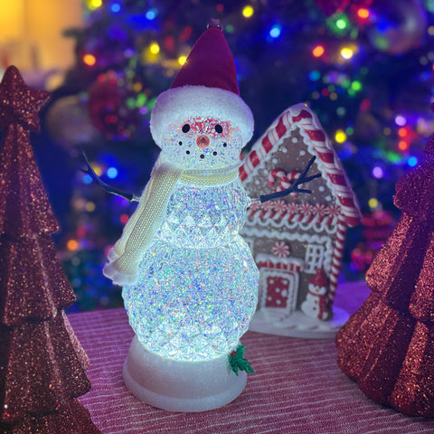 Lighted Swirl Snowman w/ White Scarf and Red Hat for Just Jill