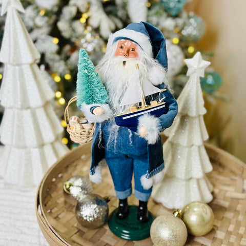 Byers' Choice & Just Jill Signed Denim Santa w/ Christmas Tree