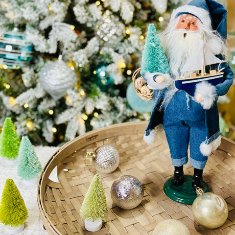 Byers' Choice & Just Jill Signed Denim Santa w/ Christmas Tree