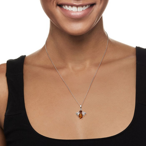 Ross-Simons Amber Bumblebee Pendant Necklace in Sterling Silver