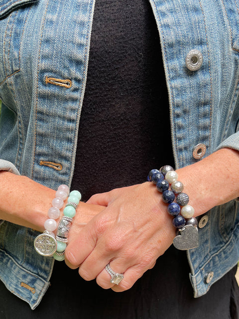 PowerBeads by jen Rose Quartz Bracelet with Serenity Prayer Charm