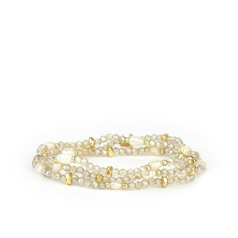 Marlyn Schiff Crystal Beaded Pearl Wrap Bracelet/Necklace