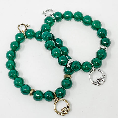 PowerBeads by jen Petites Green Jade Bracelet with Claddagh Charm