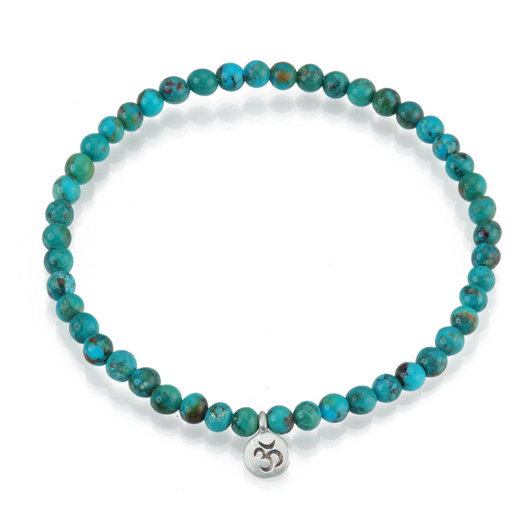 Silver Turquoise Om Stretch Bracelet - Inner Peace - Satya Online