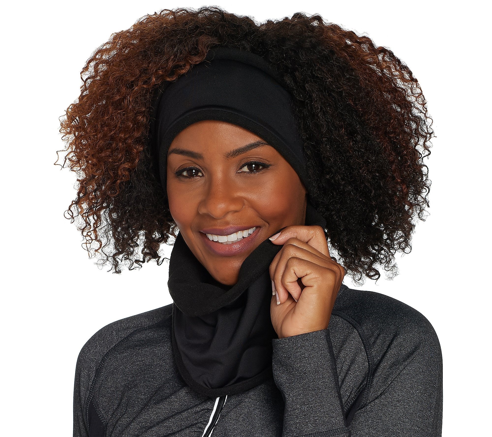 Sprigs Faux Fur Pull-Through Scarf with ZipperPocket ,Black