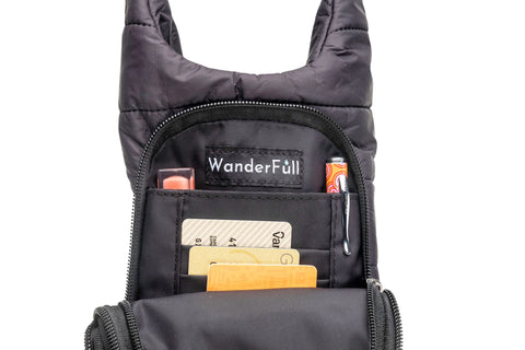 WanderFull HydroBag Black Matte Crossbody with Houndstooth Strap