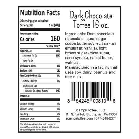 Scamps Toffee Dark Chocolate Toffee Nutrition Facts