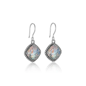 Danny Newfeld Sterling Silver Roman Glass Diamond-Shape Bead Earrings