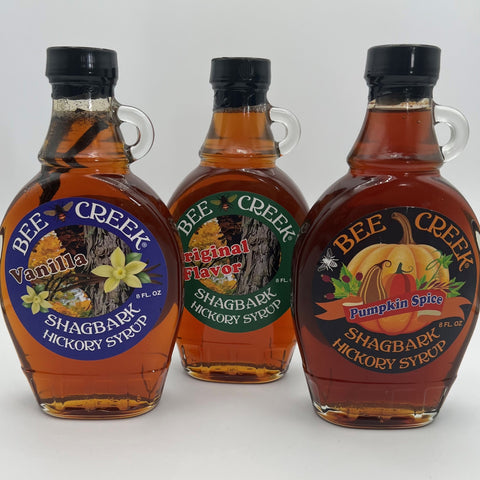 Bee Creek Set of 3 Shagbark Hickory Syrups Pumpkin/Original/Vanilla