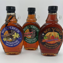 Load image into Gallery viewer, Bee Creek Set of 3 Shagbark Hickory Syrups Pumpkin/Original/Vanilla
