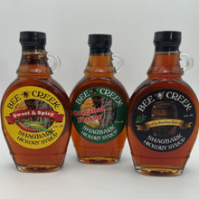 Load image into Gallery viewer, Bee Creek Set of 3 Shagbark Hickory Syrups Original/Bourbon/Sweet

