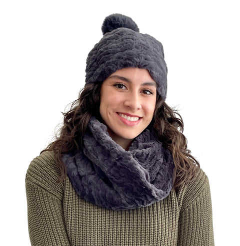 Sprigs Textured Beanie and Cowl Neck Scarf