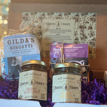 Load image into Gallery viewer, Queen Honey Gift Box with Honey, Tea and Biscotti
