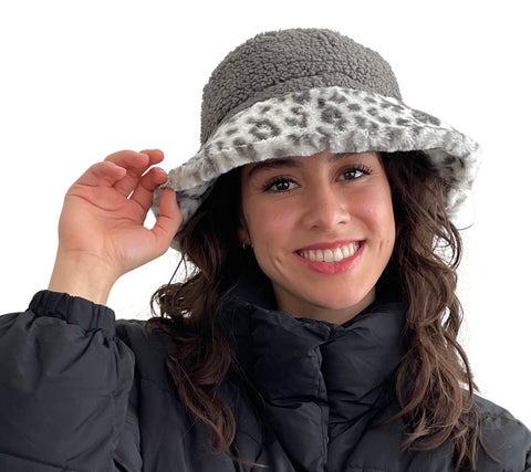 Sprigs Reversible Faux Fur Sherpa Hat and Texting Gloves