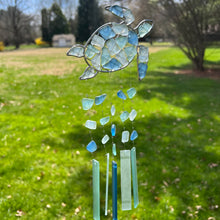 Load image into Gallery viewer, 13&quot; Sea Glass Turtle Windchime by Just Jill

