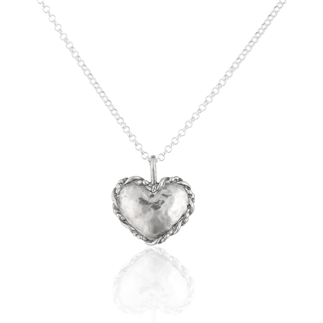 Danny Newfeld Sterling Silver Hammered Heart Shaped Pendant.