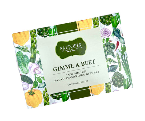 Saltopia "Gimme a Beet" Low Sodium Collection Packaging
