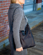 Load image into Gallery viewer, WanderFull Black HydroHobo Bag with Gunmetal Accents
