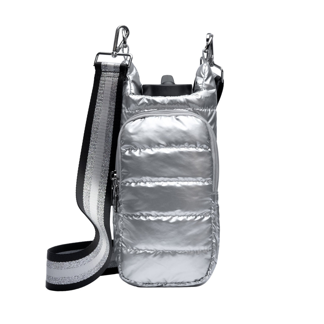 WanderFull HydroBag Silver Crossbody Bag with Black Stripe Strap