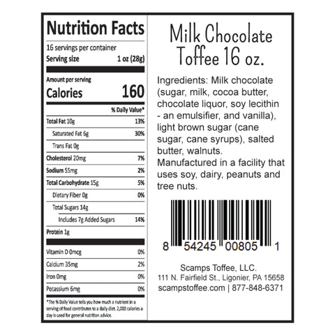 Scamps Toffee Milk Chocolate Toffee Nutrition Facts
