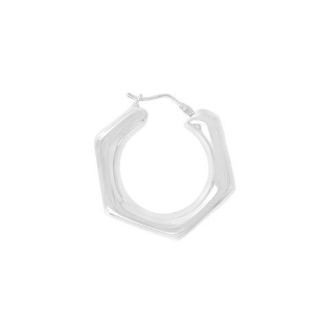 Italian Sterling Silver Polished Electroform Hexagon Hoop Earring