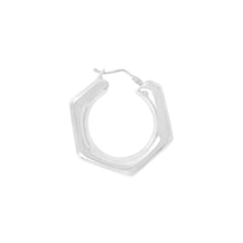 Load image into Gallery viewer, Italian Sterling Silver Polished Electroform Hexagon Hoop Earring
