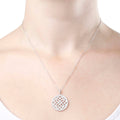 Italian Sterling Silver Round Geometrical Cubic Zirconia Pendant on a model