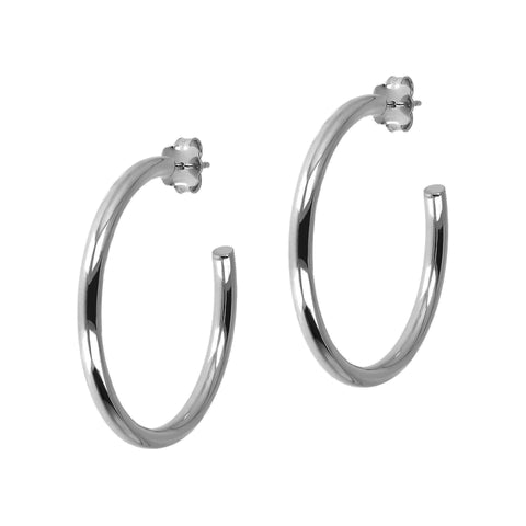 Italian Sterling Silver 1-1/2" Polished Hoop Earrings