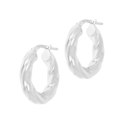 Italian Sterling Silver 3/4" Polished and Twisted Hoop Earrings