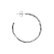 Load image into Gallery viewer, Italian Sterling Silver 1-1/2&quot; Twisted and Polished Hoop Earrings
