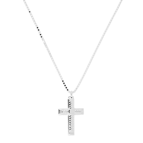 Italian Sterling Silver Unisex Braided Cross Pendant with Box Chain