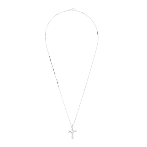 Wide Shot of Italian Sterling Silver Unisex Braided Cross Pendant with Box Chain